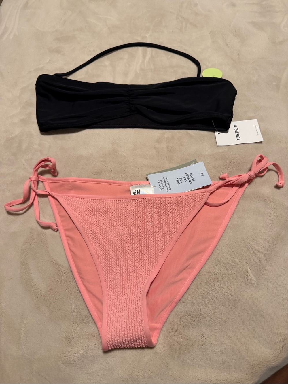 H&M Black Bandeau Top with Pink Tie-Side Bikini Bottom